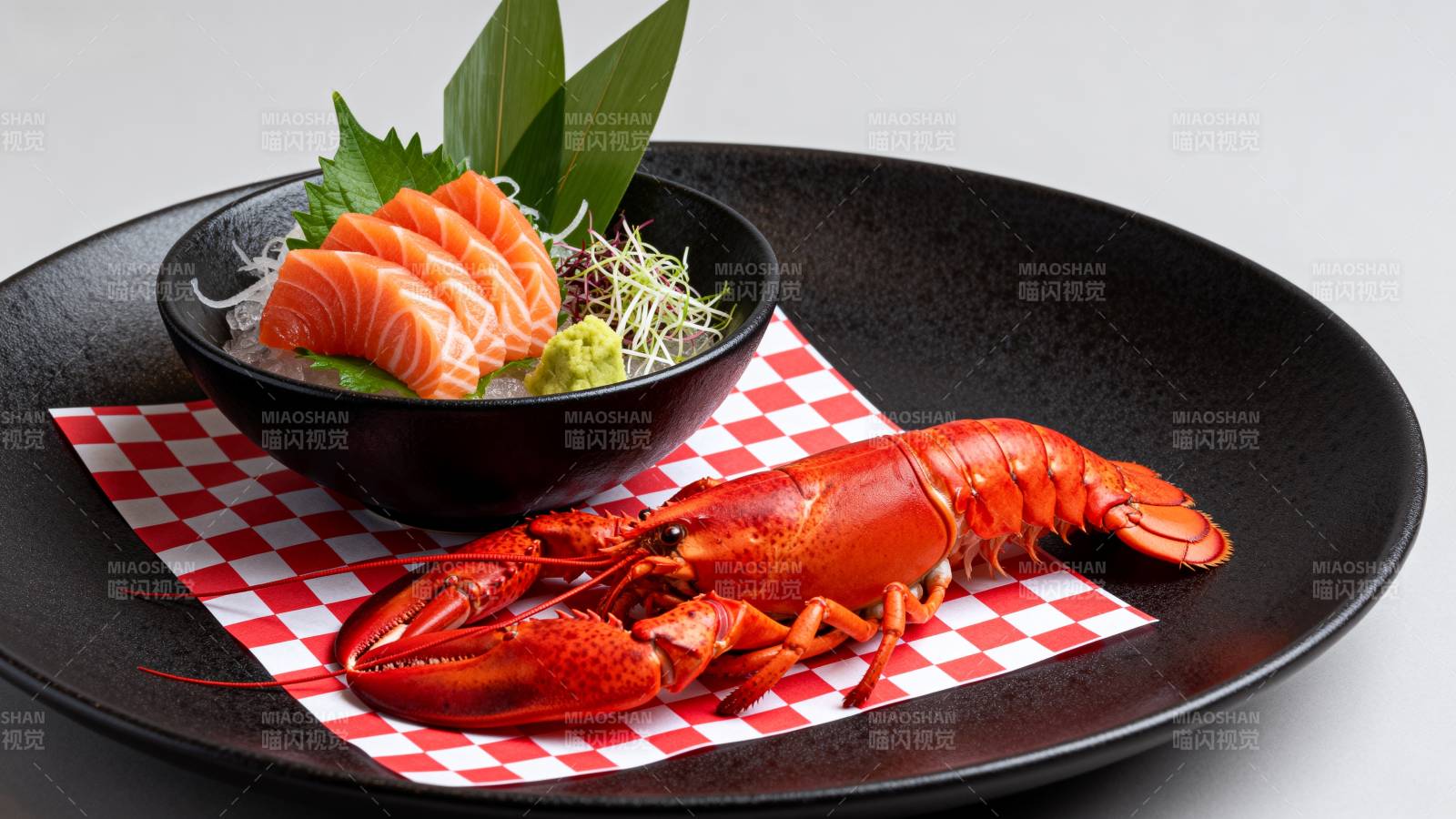 龙虾与三文鱼刺身图片