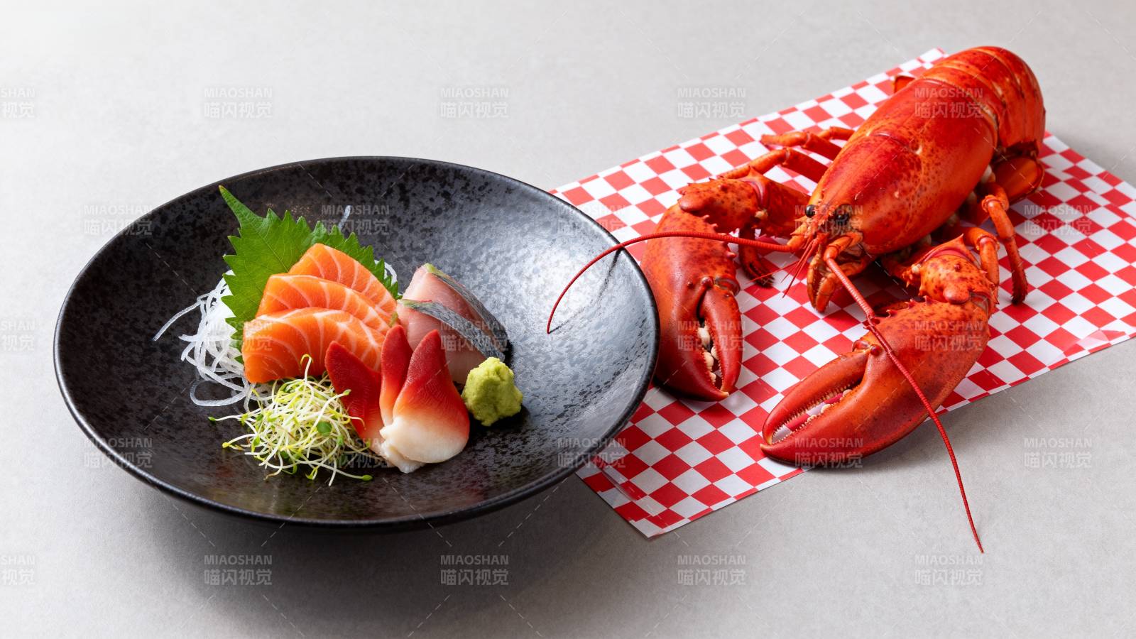 龙虾与刺身拼盘图片