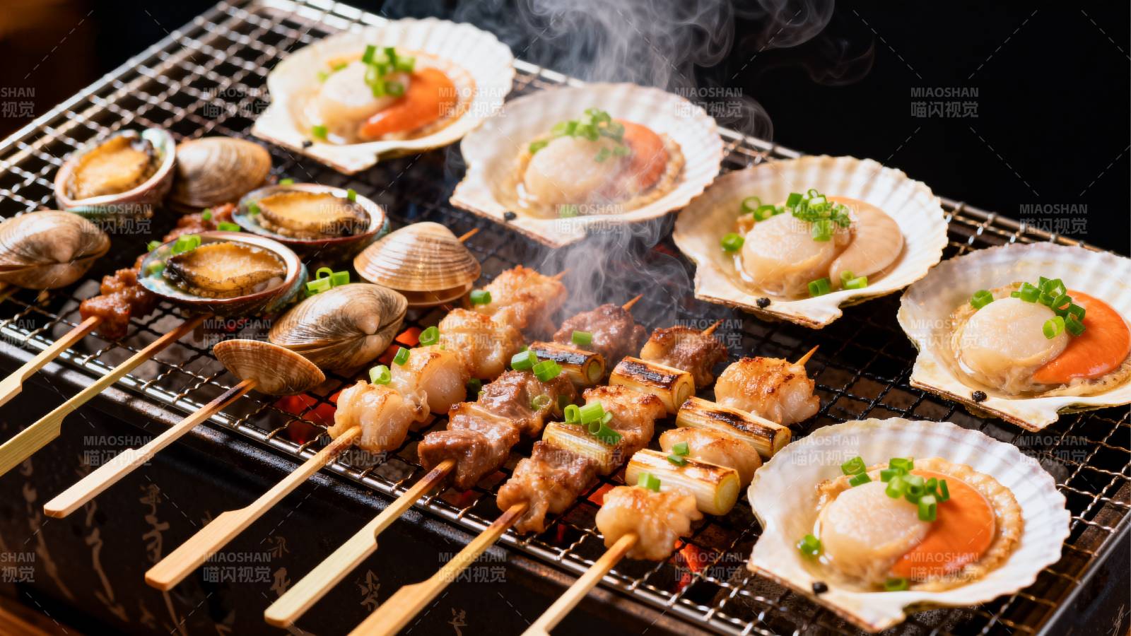 烤海鲜串烧美味图片
