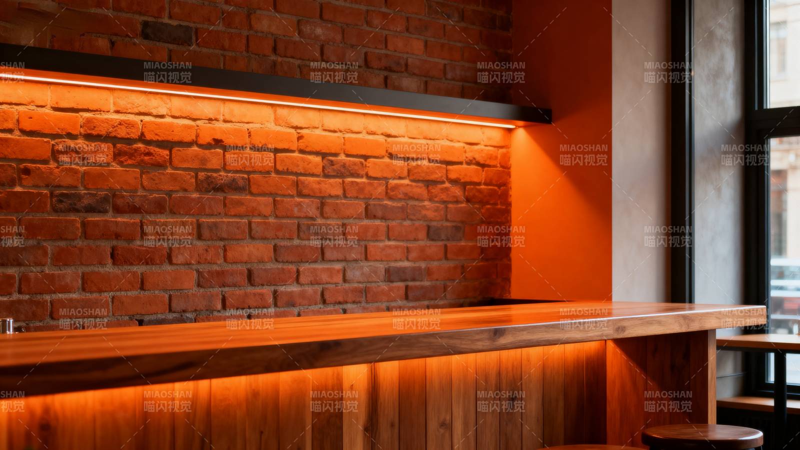 砖墙吧台暖光氛围图片