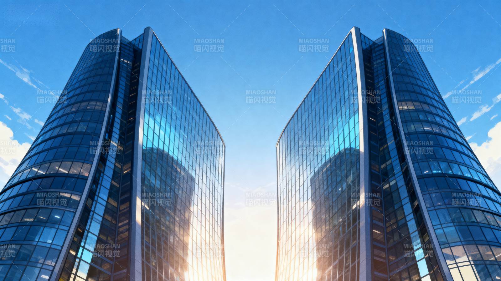 双塔映日 现代都市图片