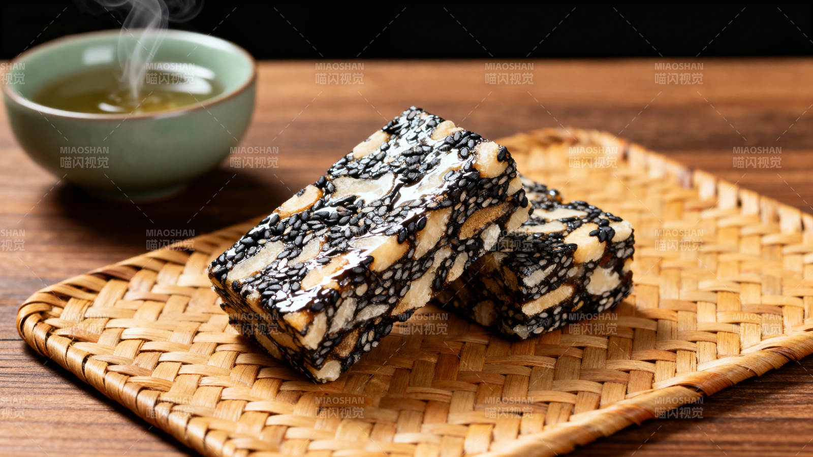 芝麻糕配茶图片