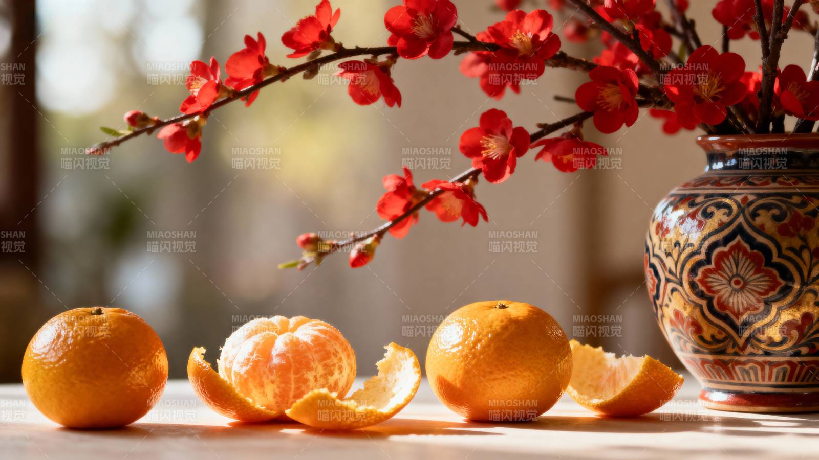 橙花映春景图片