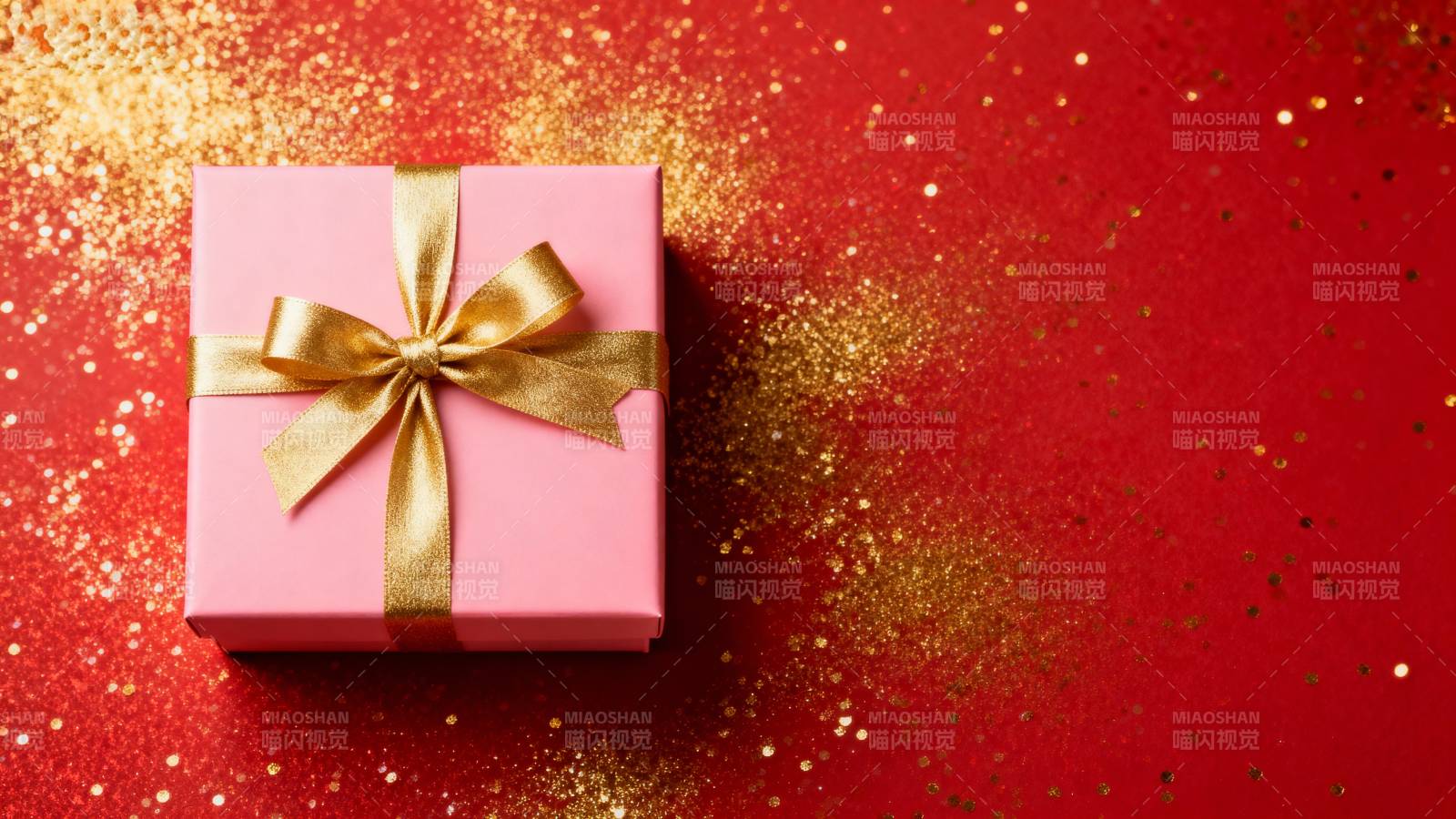 粉色礼盒金结红底图片