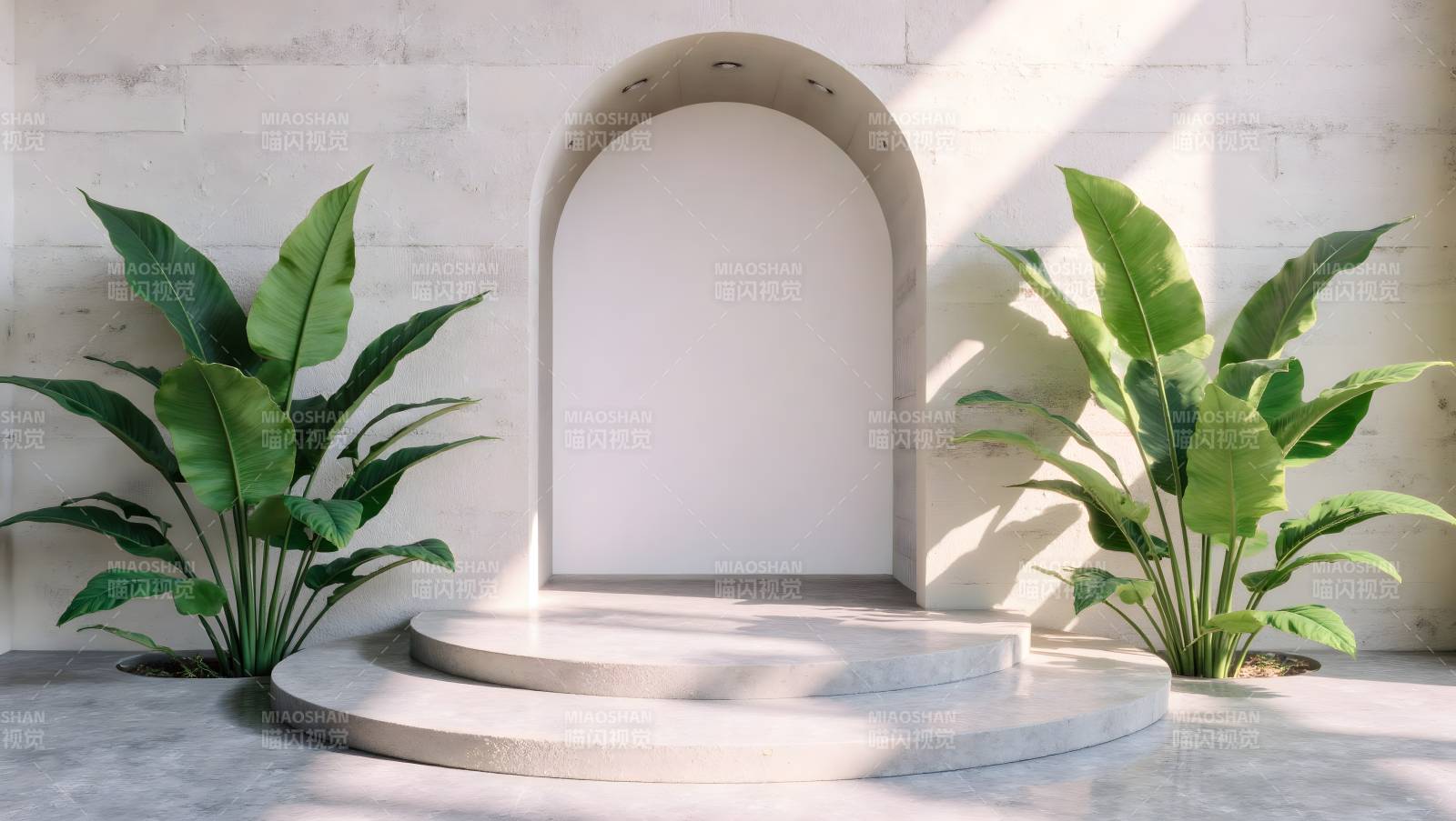 拱门台阶绿植对称景观图片