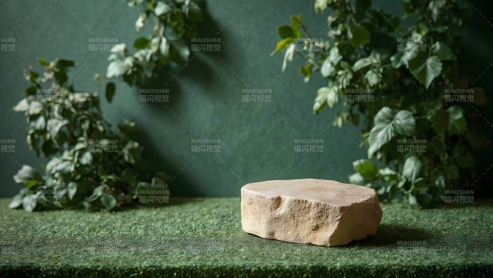 绿植环绕的石块图片