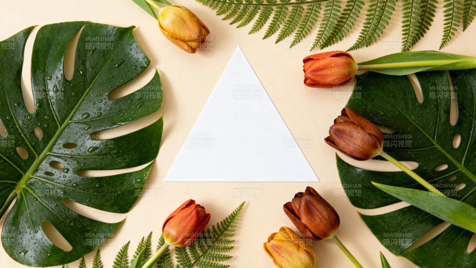 绿叶花环三角构图图片