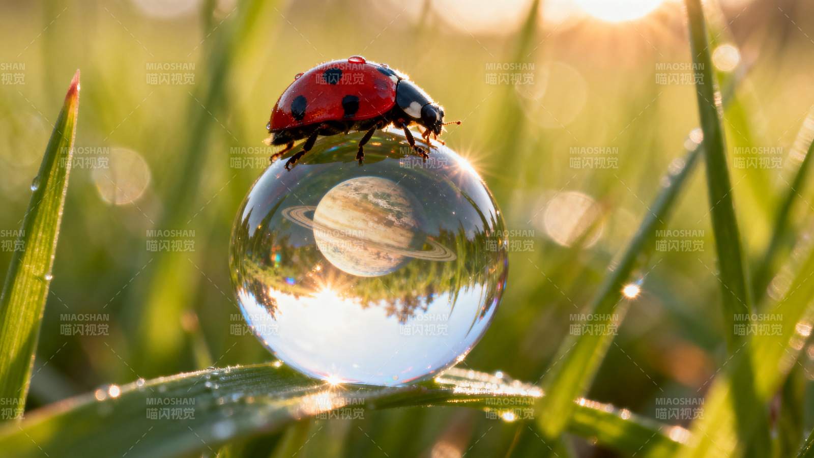瓢虫栖露珠图片