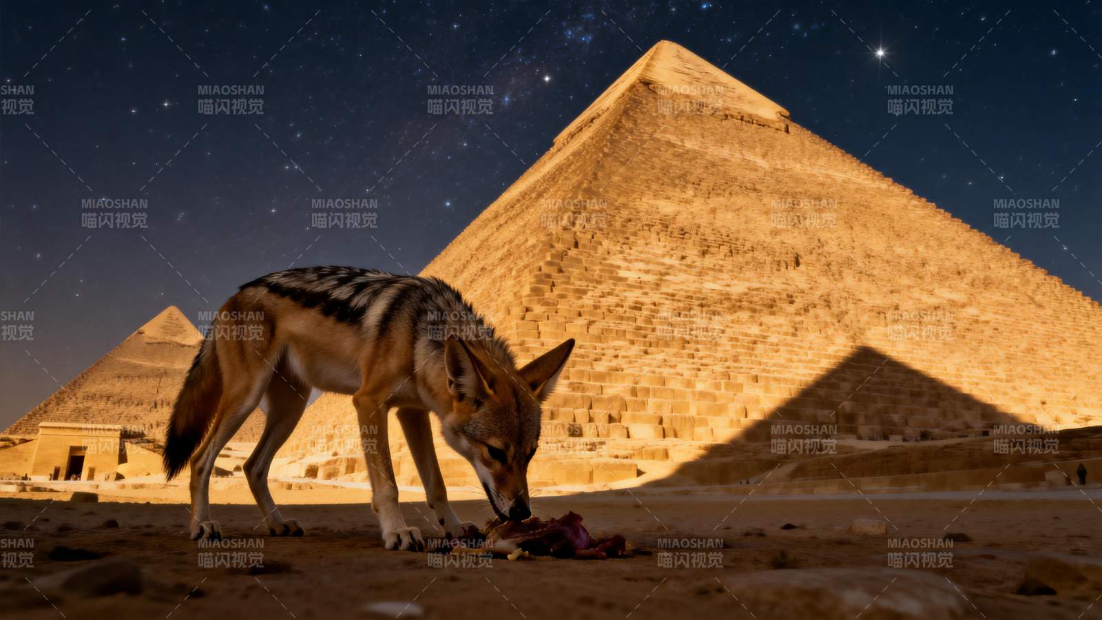 金字塔下的夜狼图片