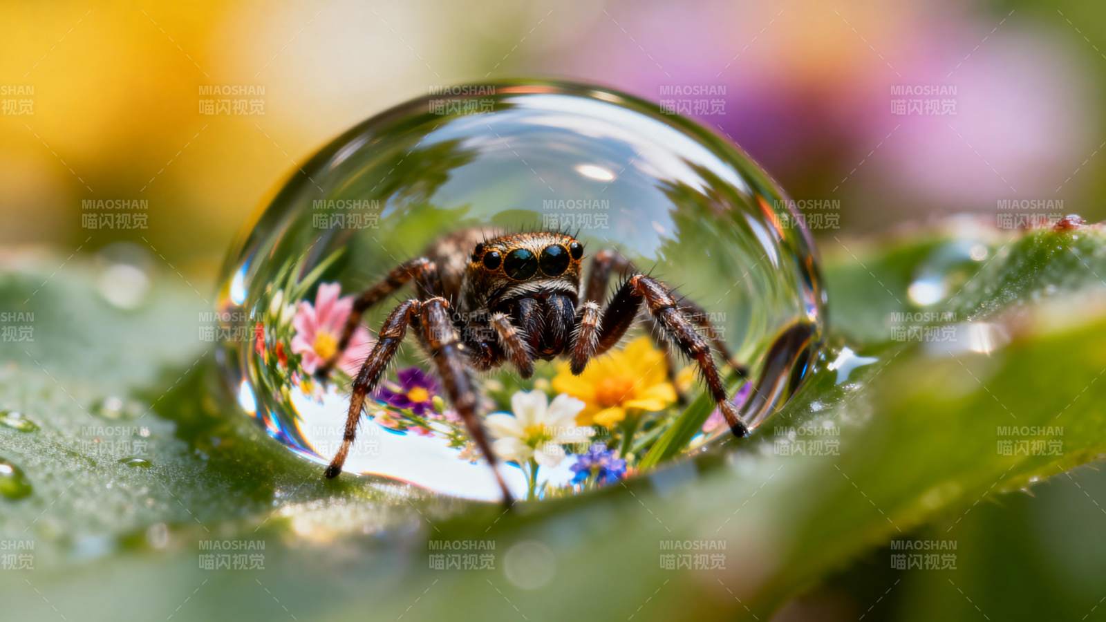 蛛影水珠花间图片