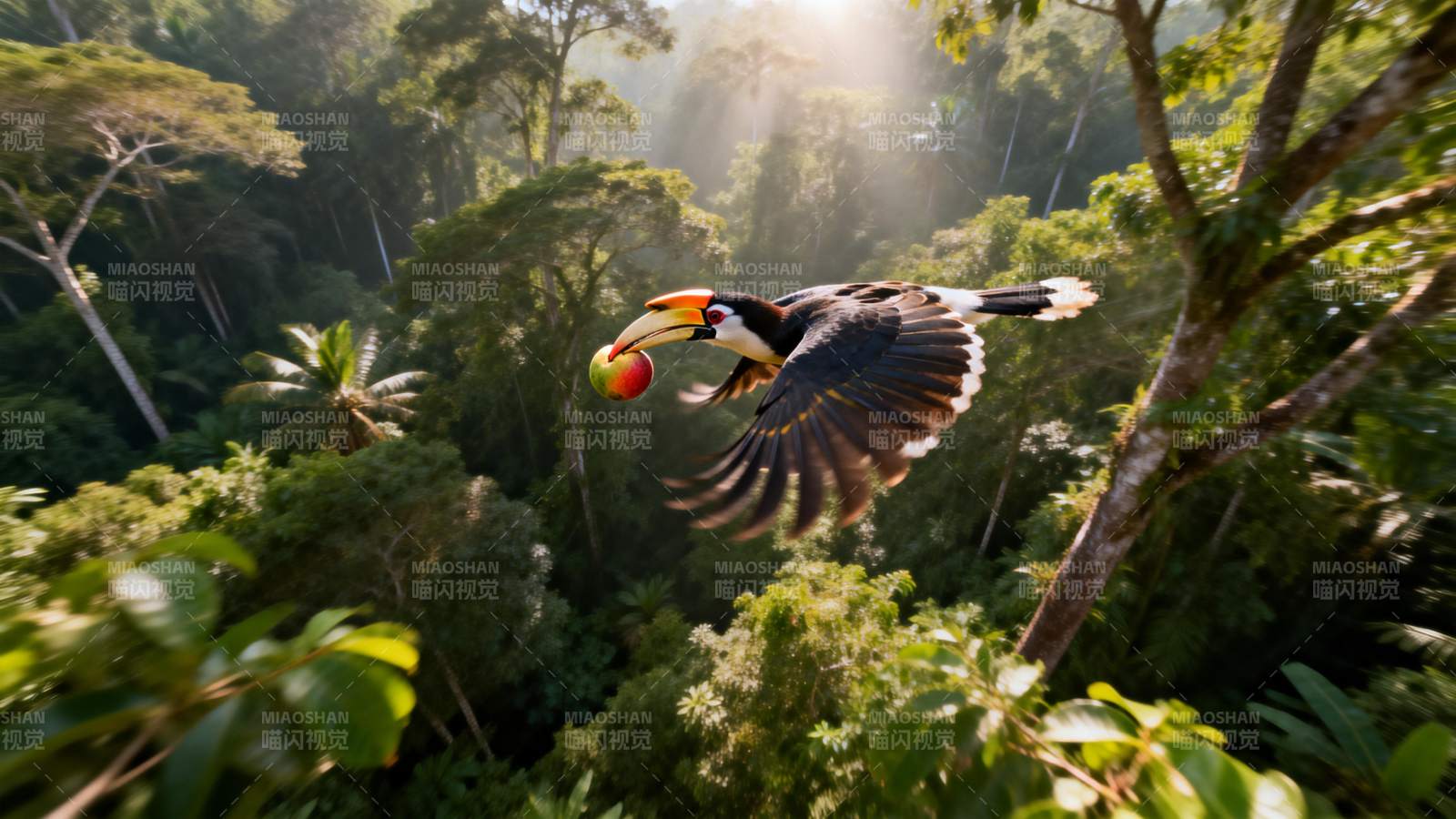 飞鸟衔果林间跃图片