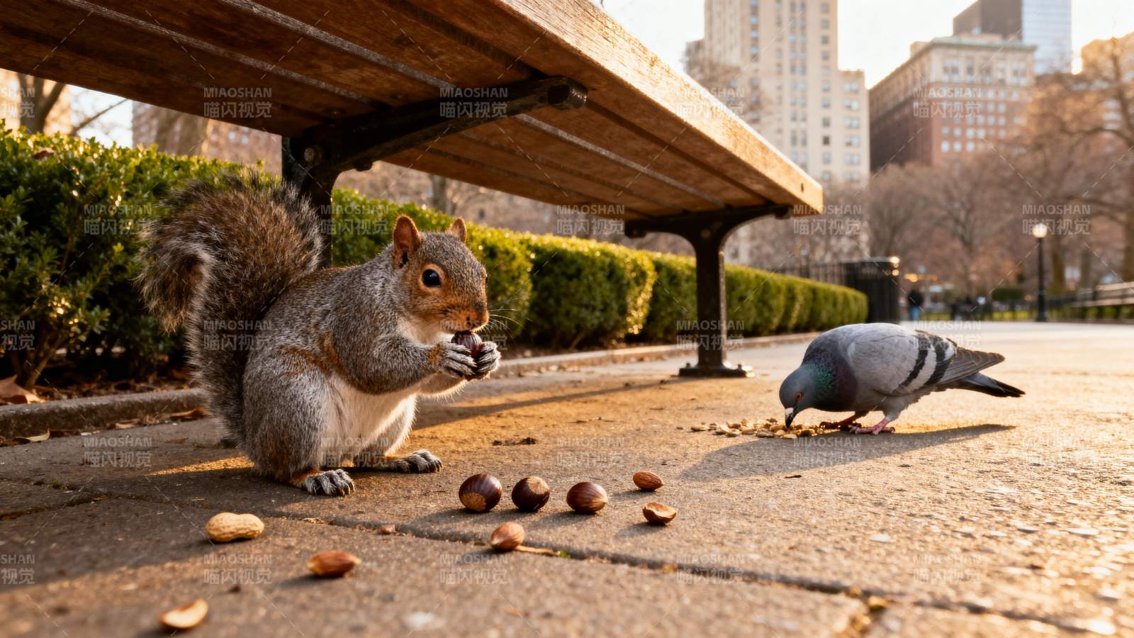 松鼠与鸽子共食图片
