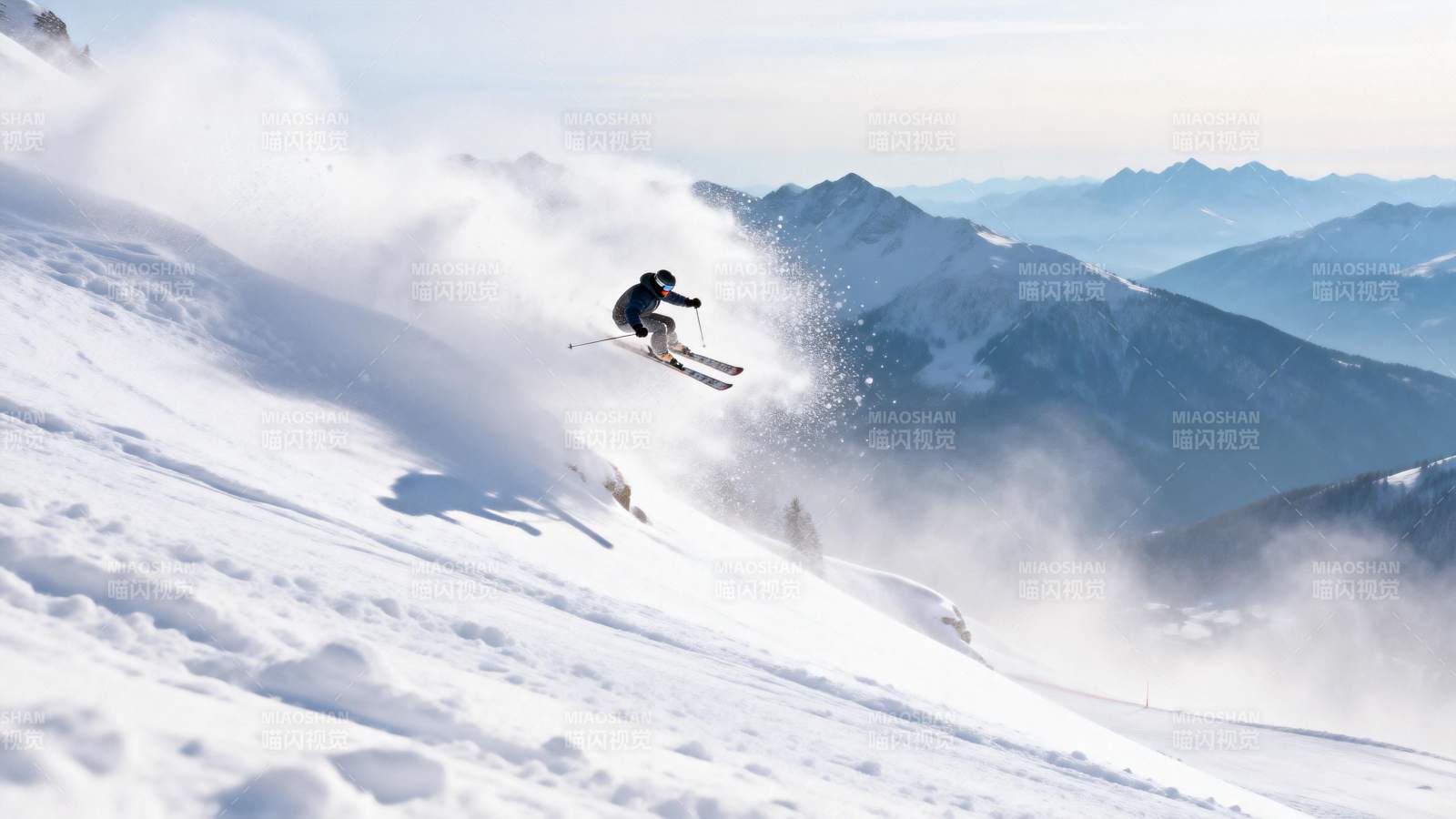 滑雪者飞跃雪坡图片