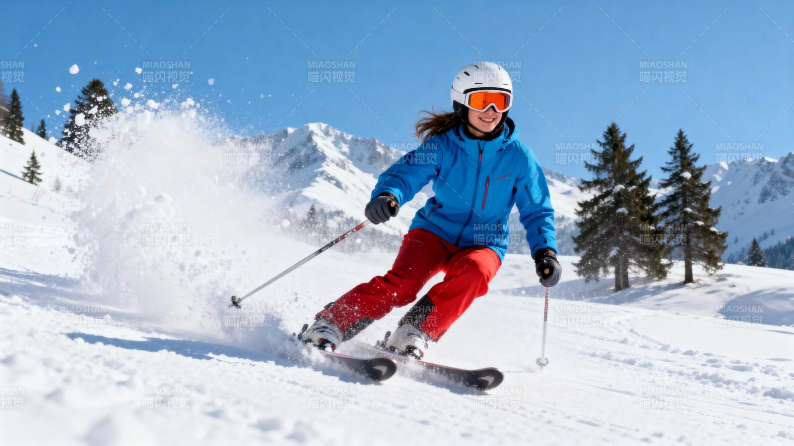 滑雪者在雪坡上驰骋图片