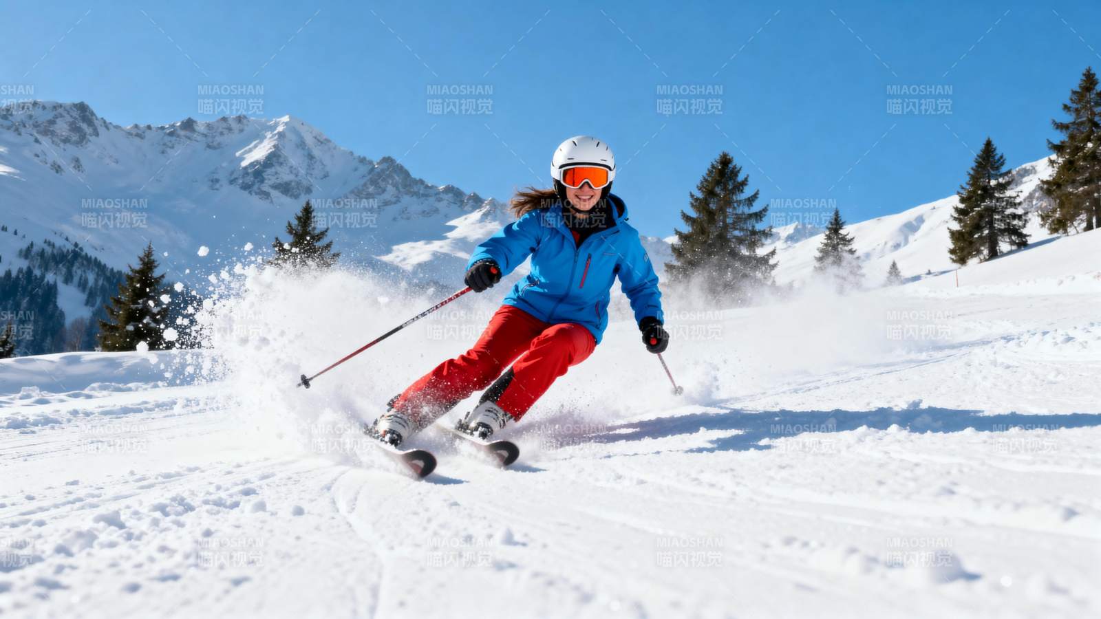 滑雪者在雪坡上疾驰图片