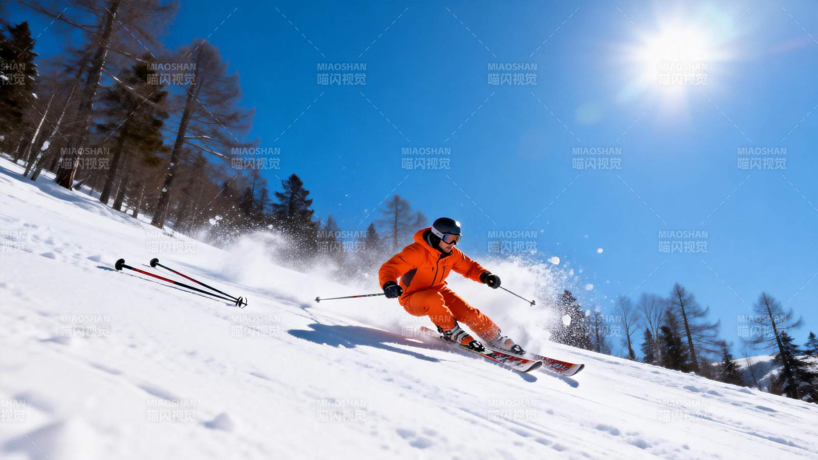 滑雪者在雪坡上疾驰图片