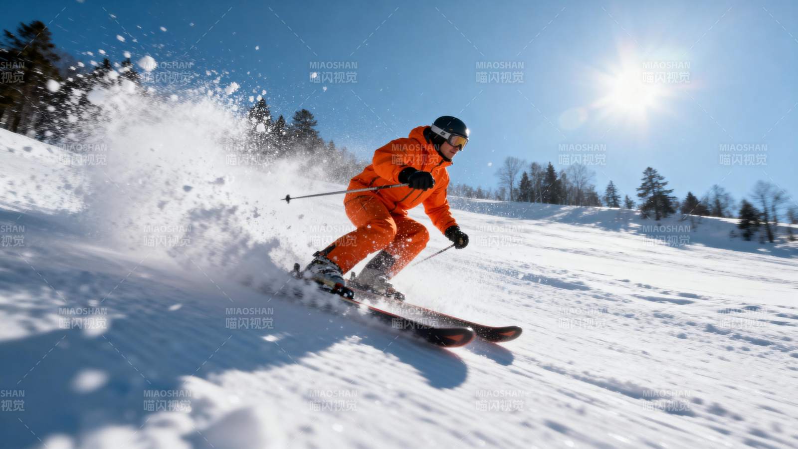 滑雪者在雪中疾驰图片