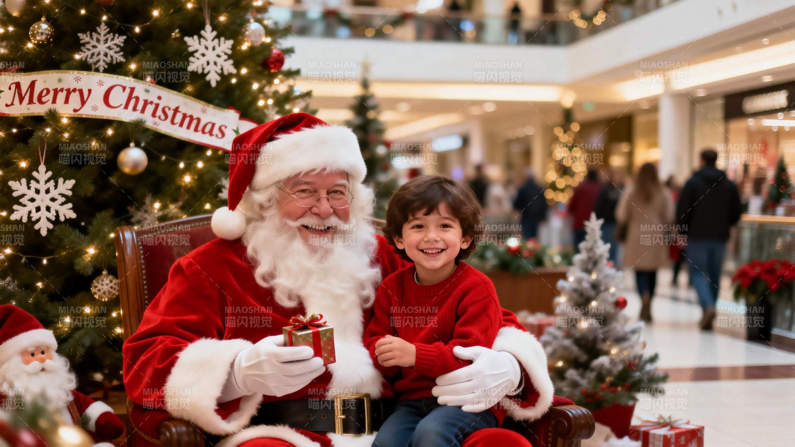 圣诞老人与童子合影图片
