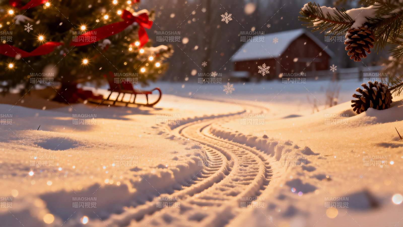 雪夜圣诞踪迹图片