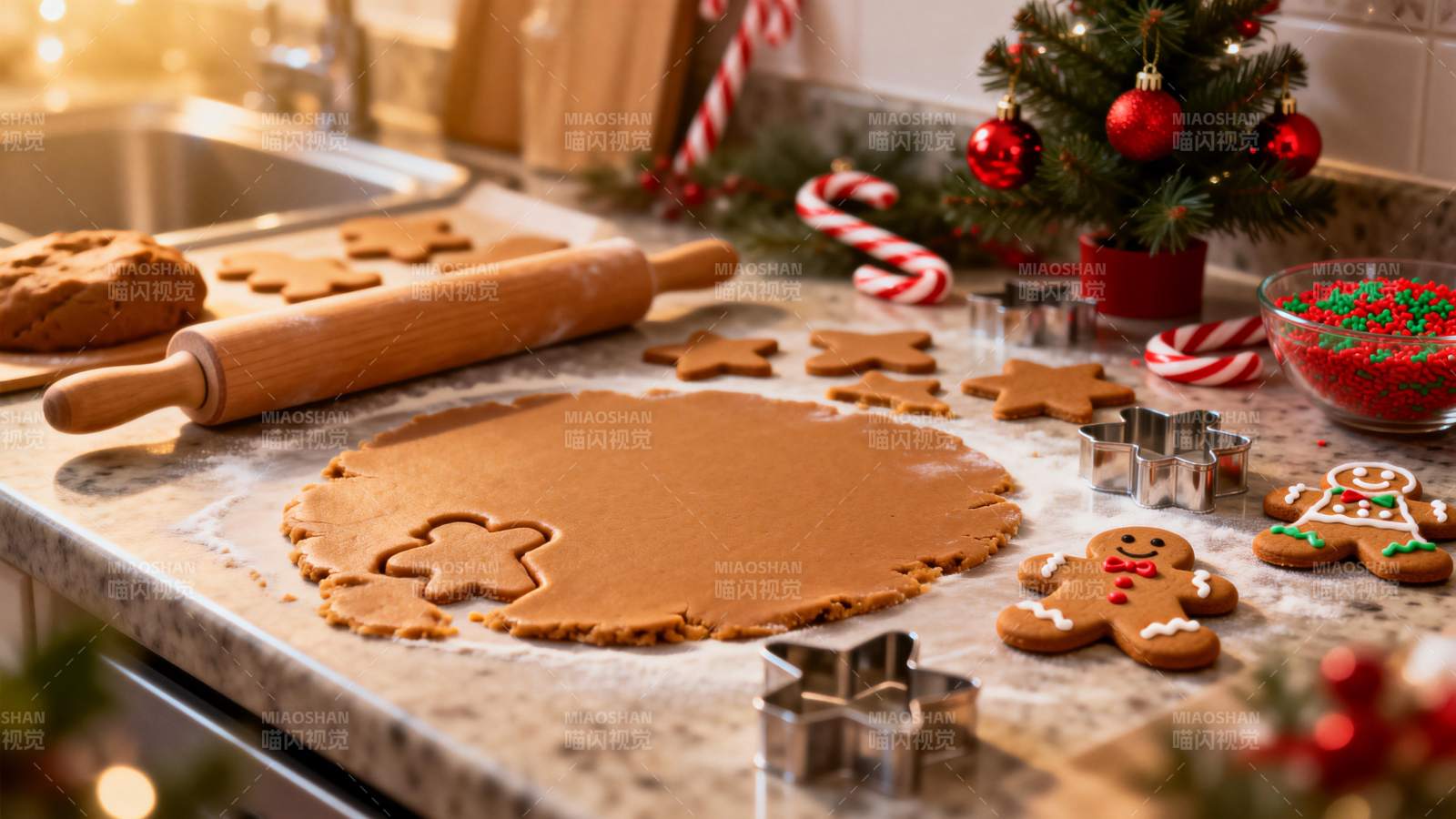 圣诞姜饼制作中图片