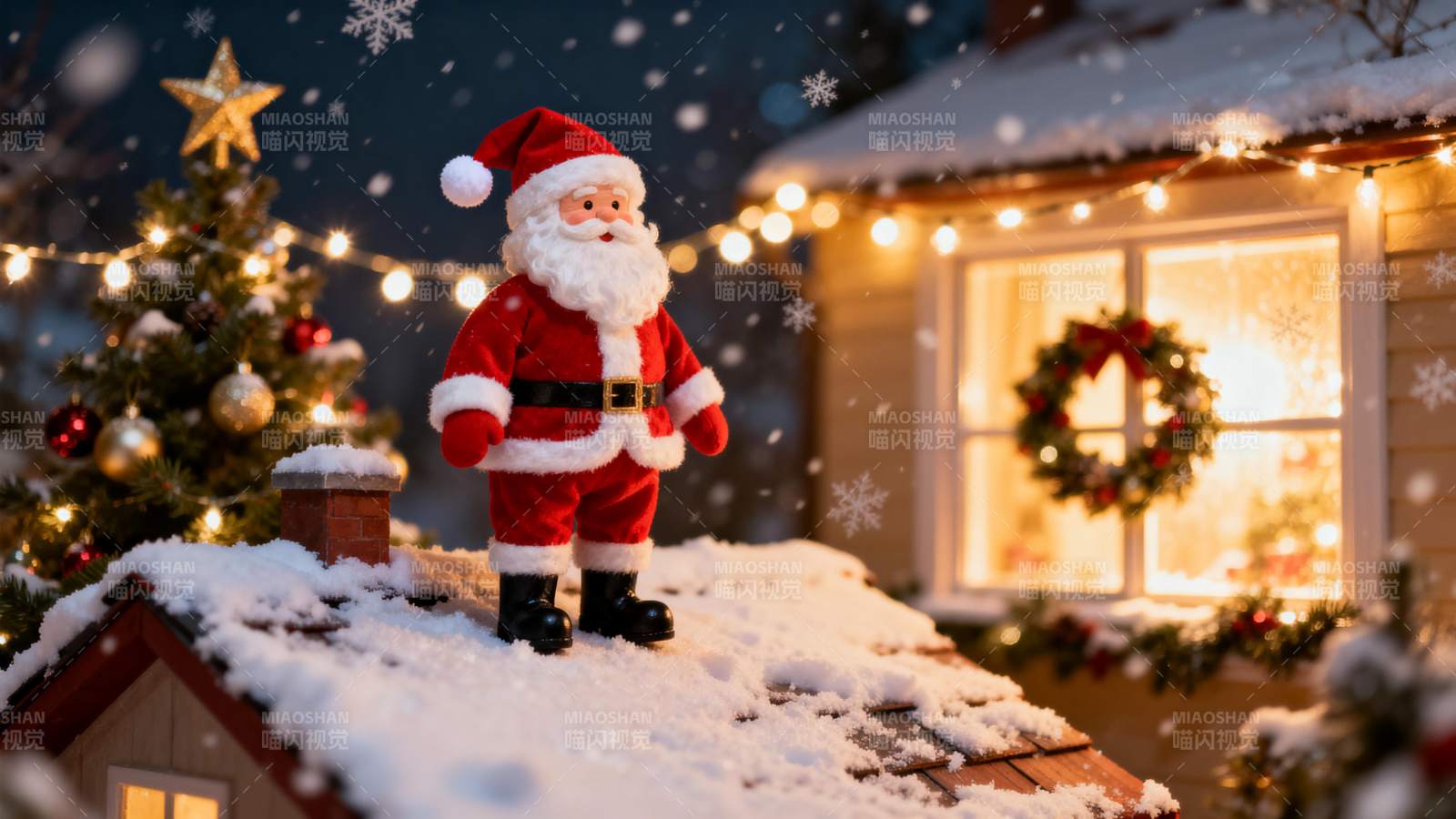 圣诞老人雪屋前图片