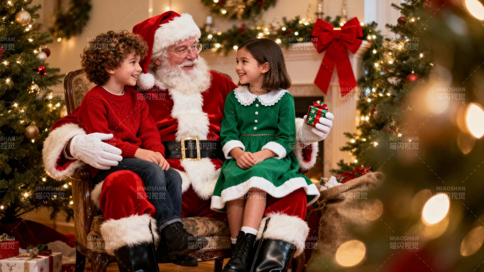 圣诞老人与孩童欢聚图片