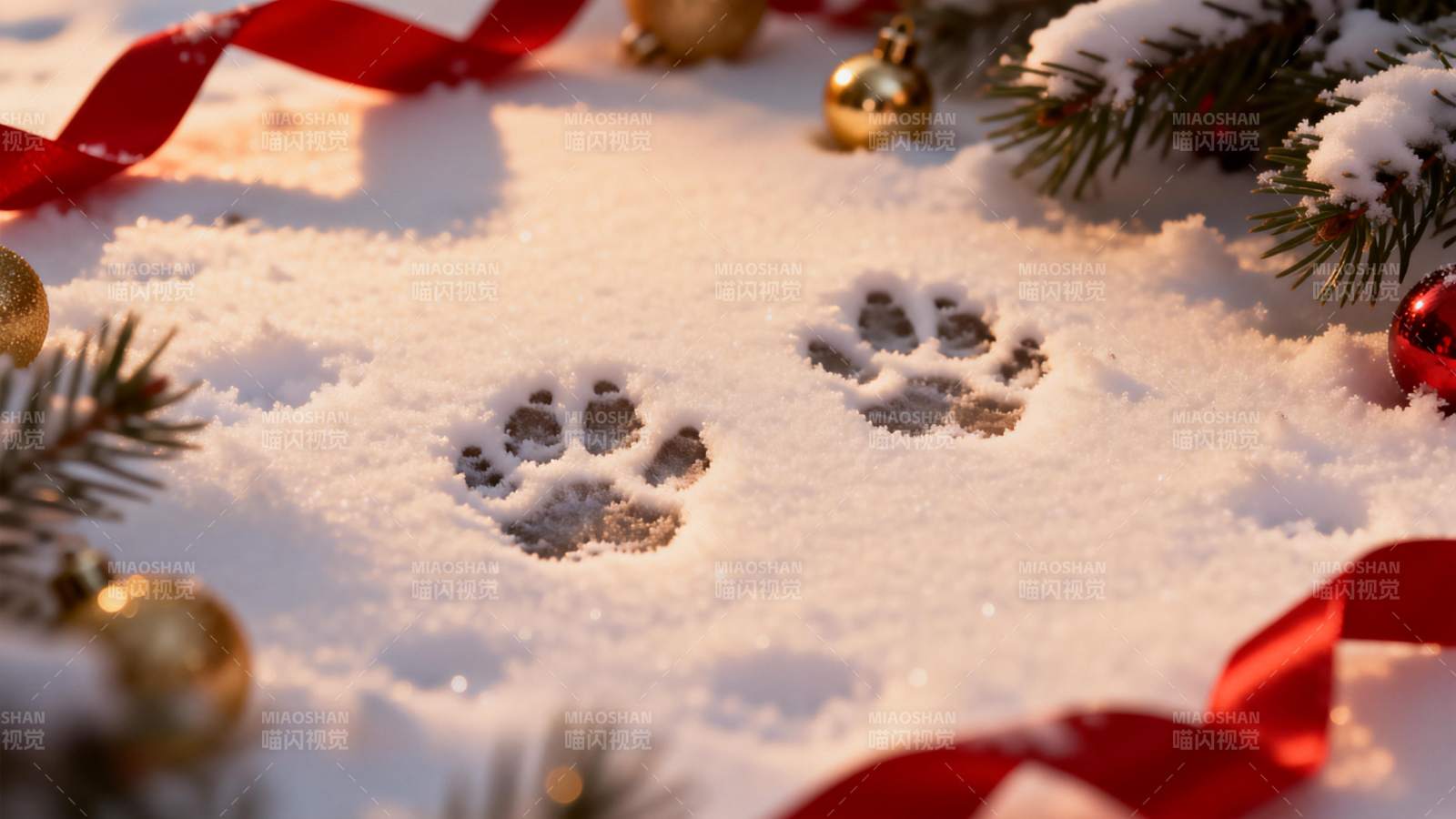 雪中爪印圣诞景图片