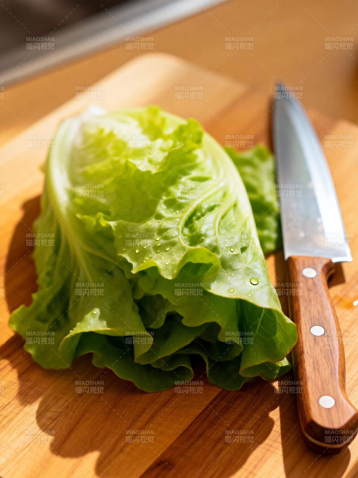 生菜与刀具静物图片