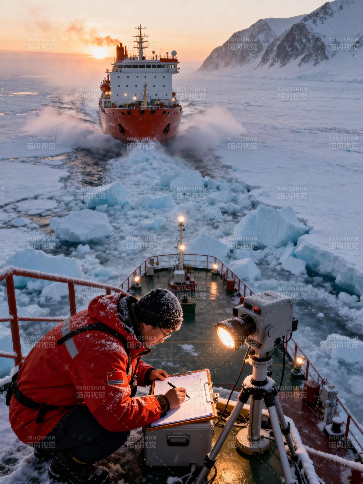 极地科考破冰前行图片