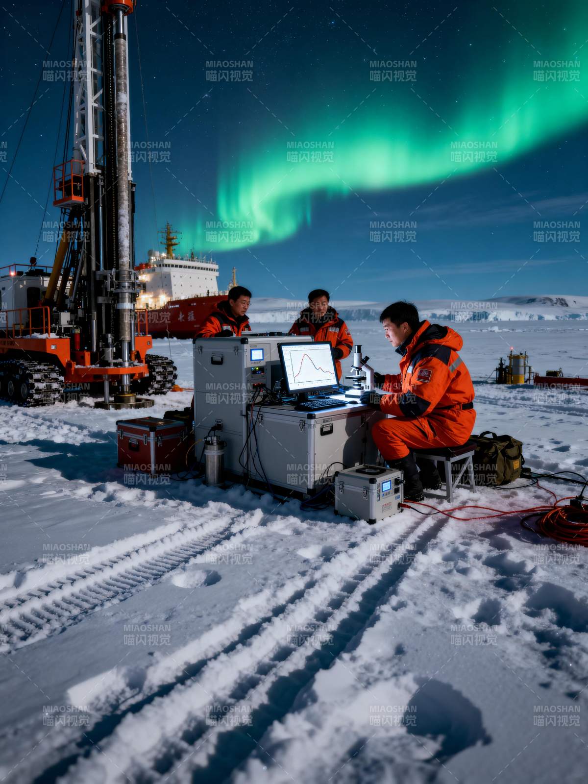 极地科考夜观极光图片