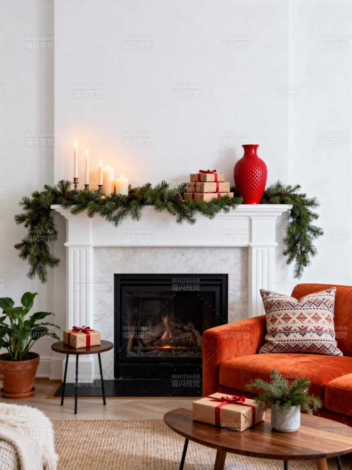 圣诞温馨壁炉角落图片