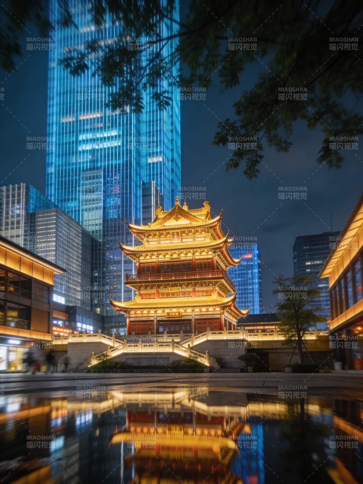 古塔映夜城图片