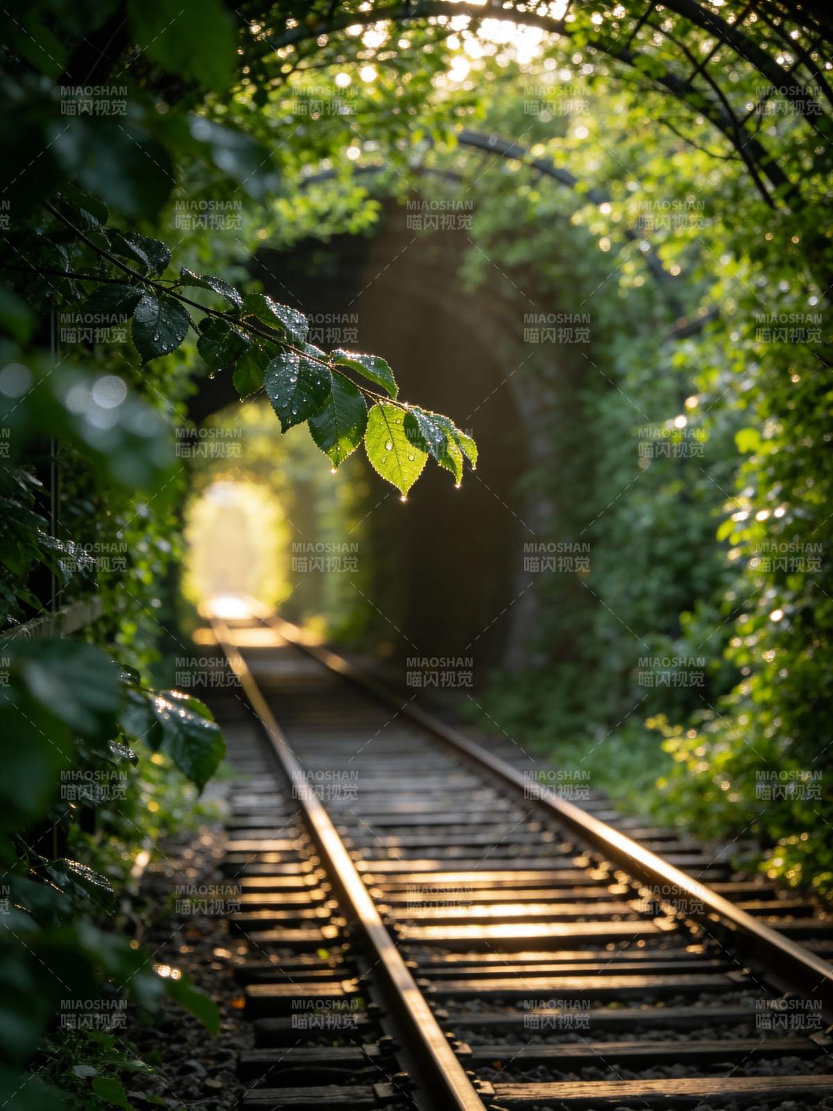 绿意隧道中的铁轨图片