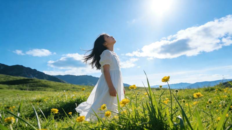 花野中的少女图片