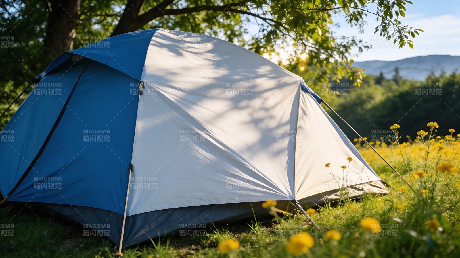 露营帐篷花丛中图片