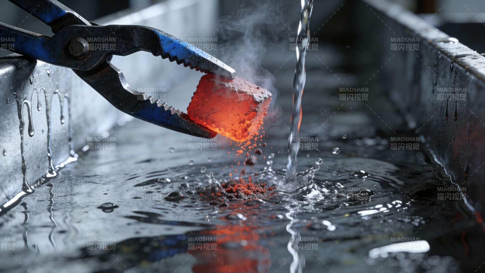 高温金属块淬火瞬间图片