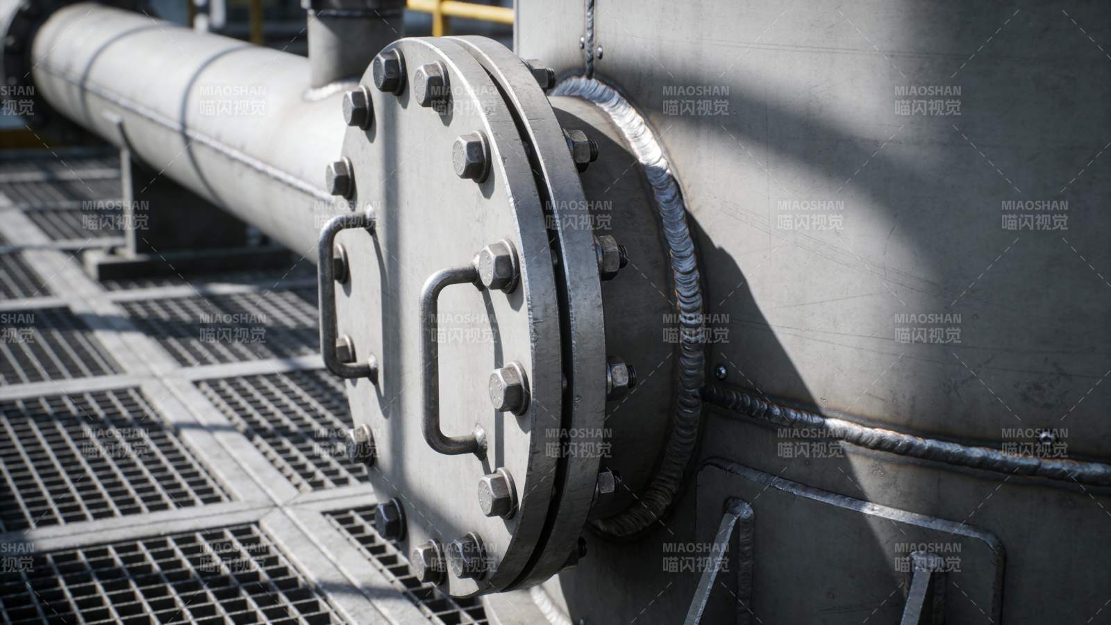 工业管道法兰连接特写图片