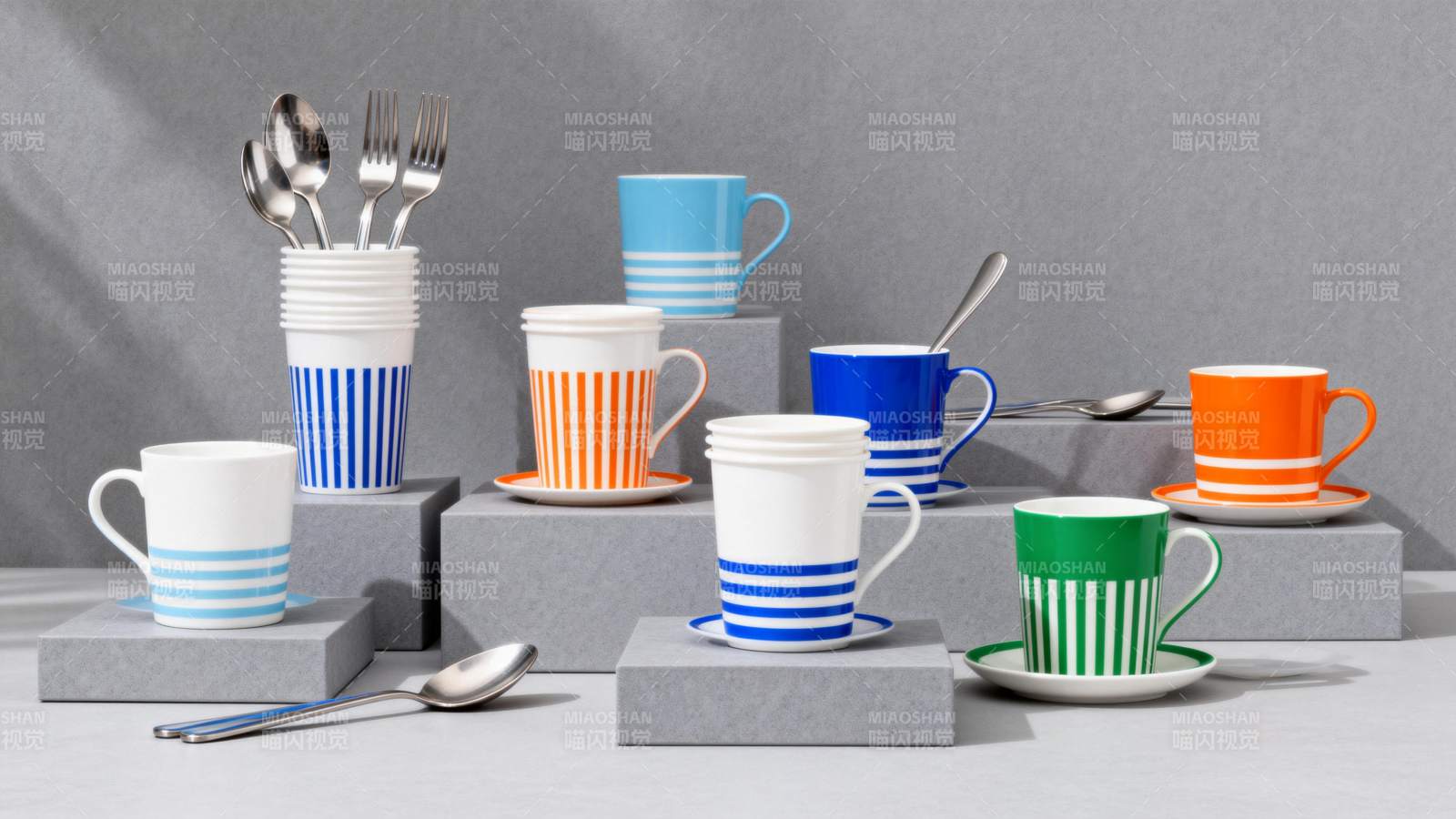 彩色条纹杯具组合图片
