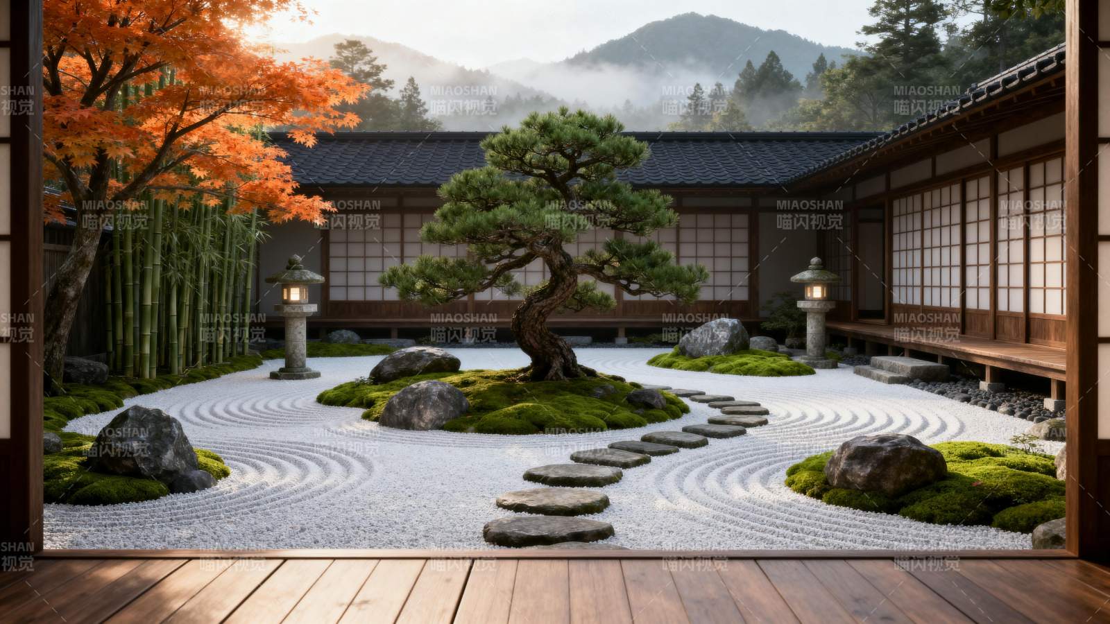 日式庭院静谧景图片