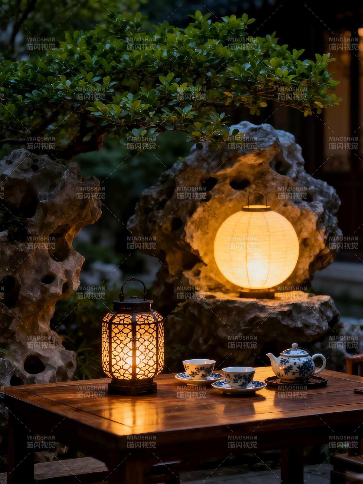 庭院夜茶香图片