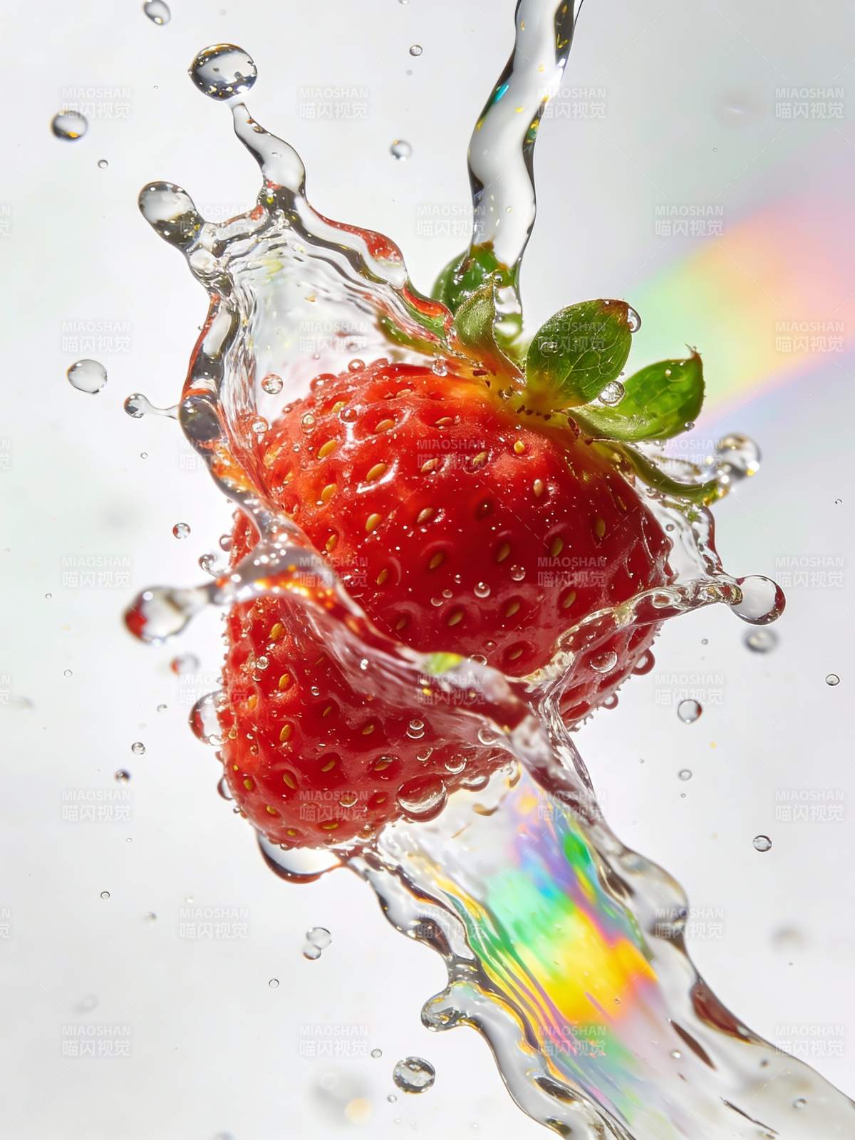 水花中的草莓图片