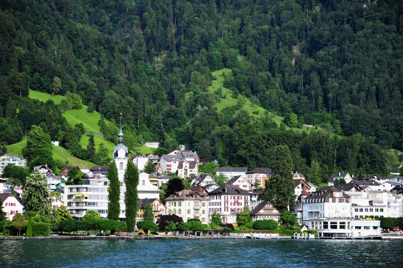 瑞士湖畔小镇风光图片