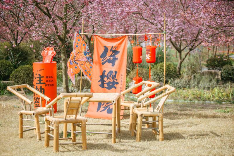 樱花节竹椅休憩区图片