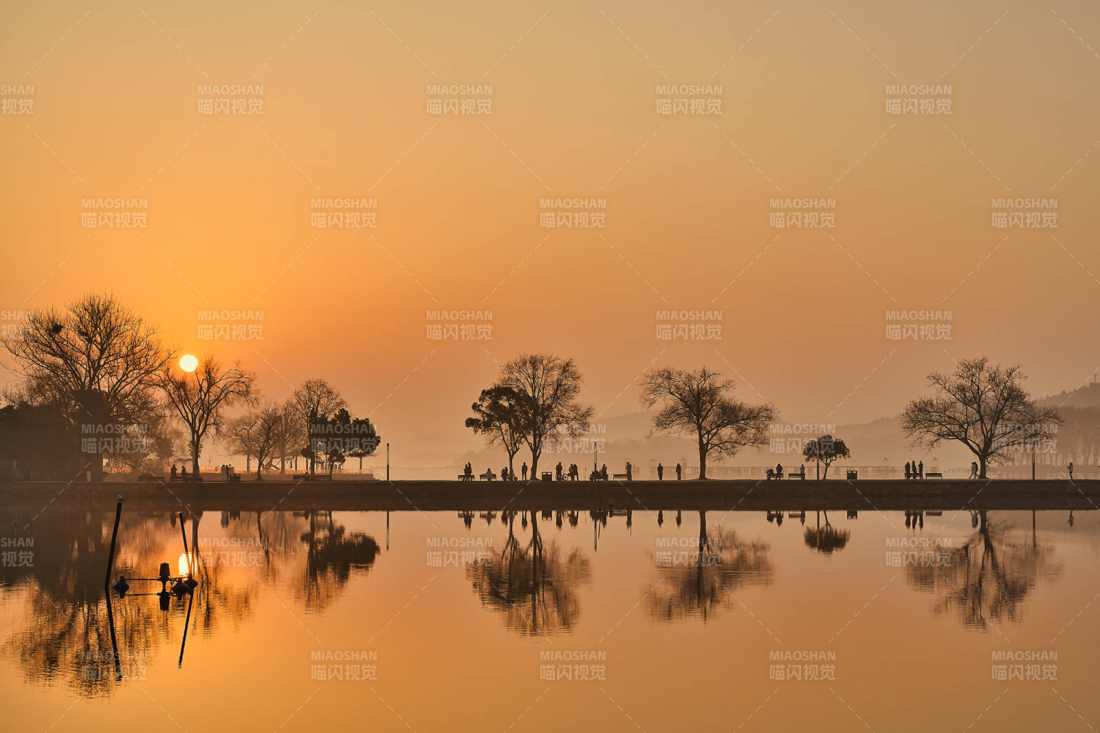 武汉东湖湖畔日出剪影图片