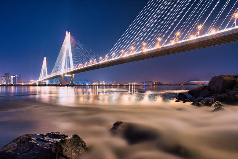 武汉二七长江大桥夜桥光影图片