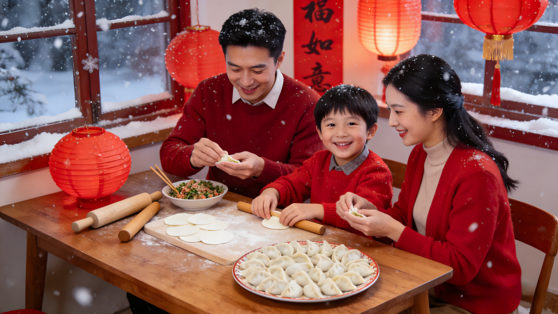 全家包饺子迎新春图片