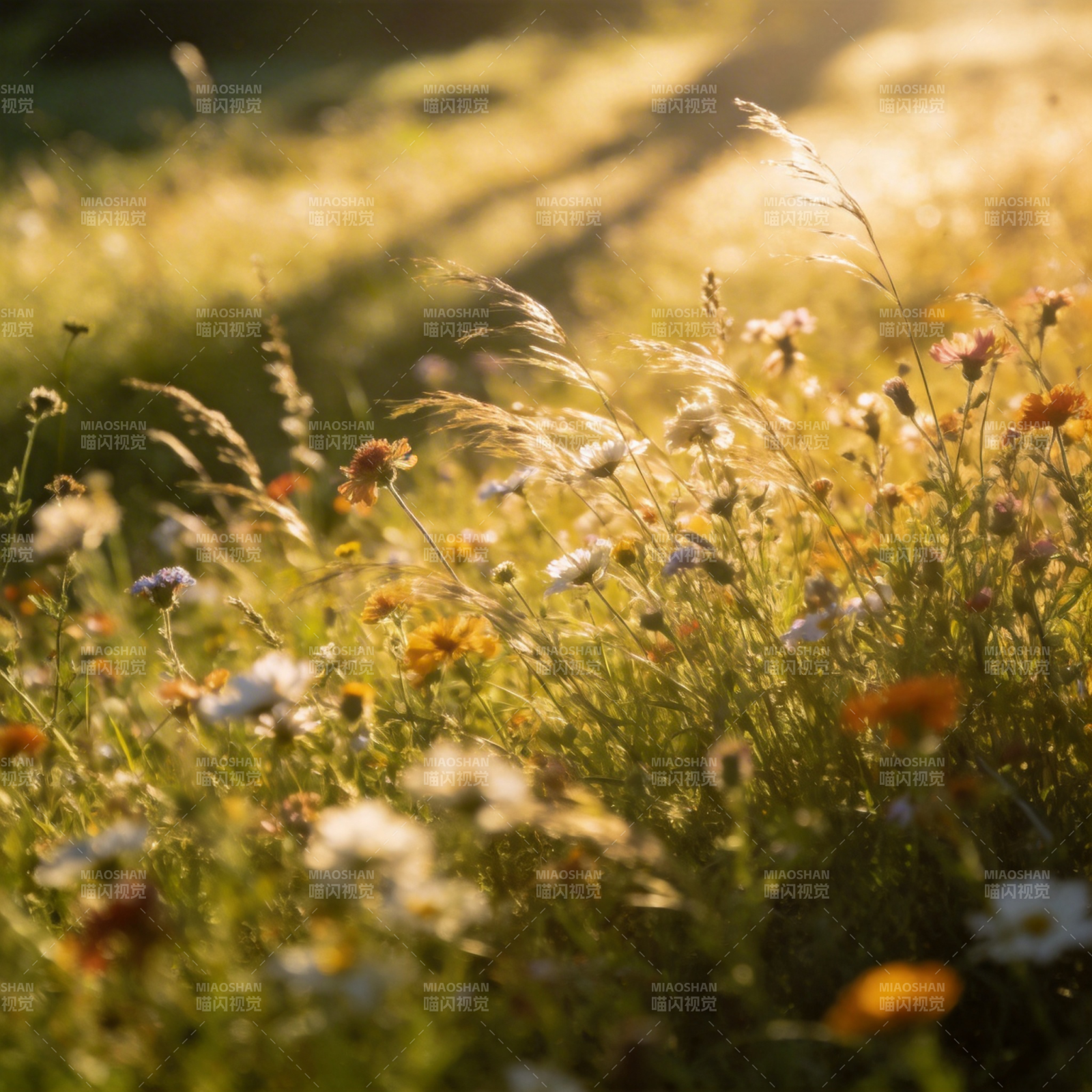 阳光下的野花丛图片