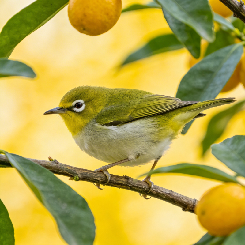 绿鸟栖枝橙果旁图片