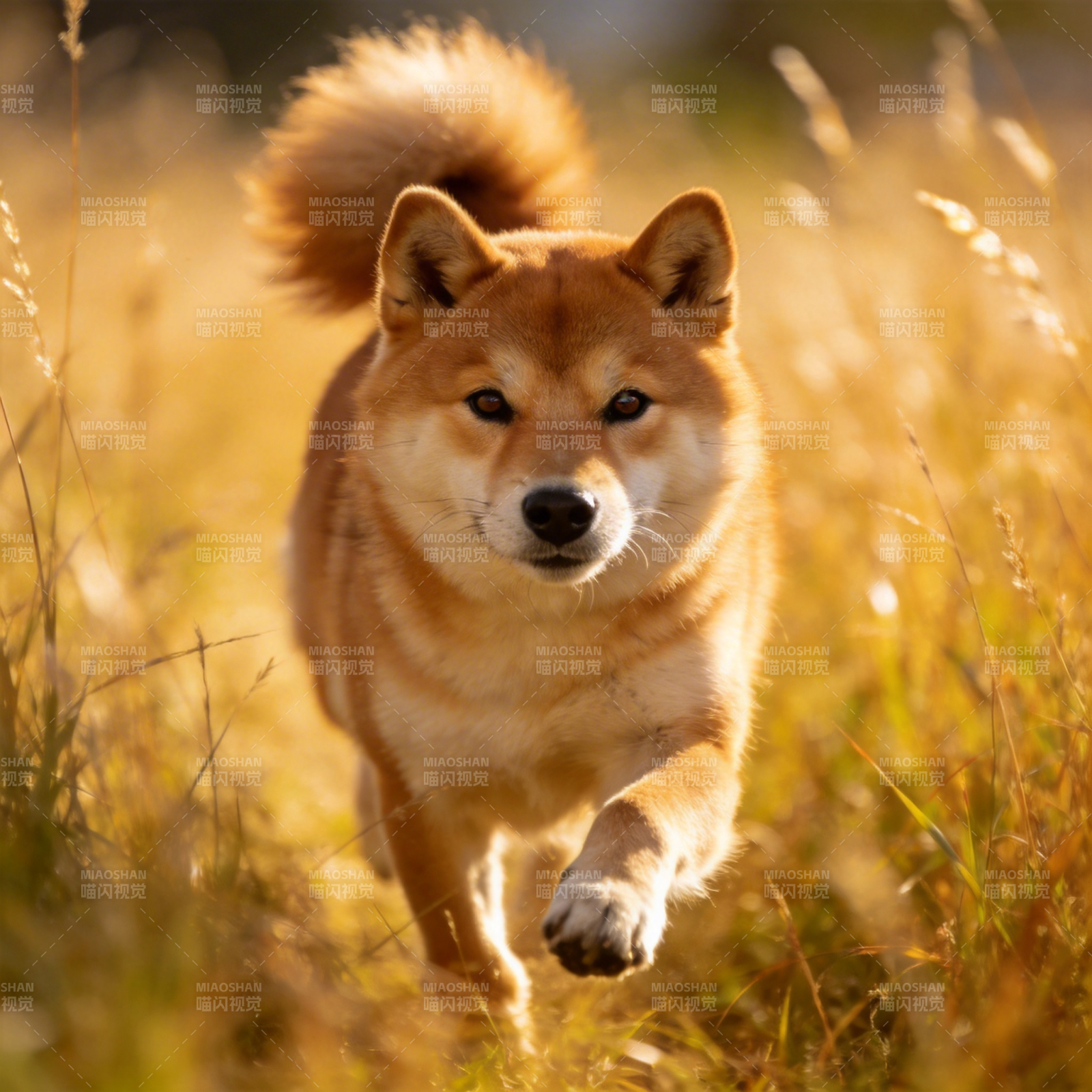 秋日奔跑的柴犬图片