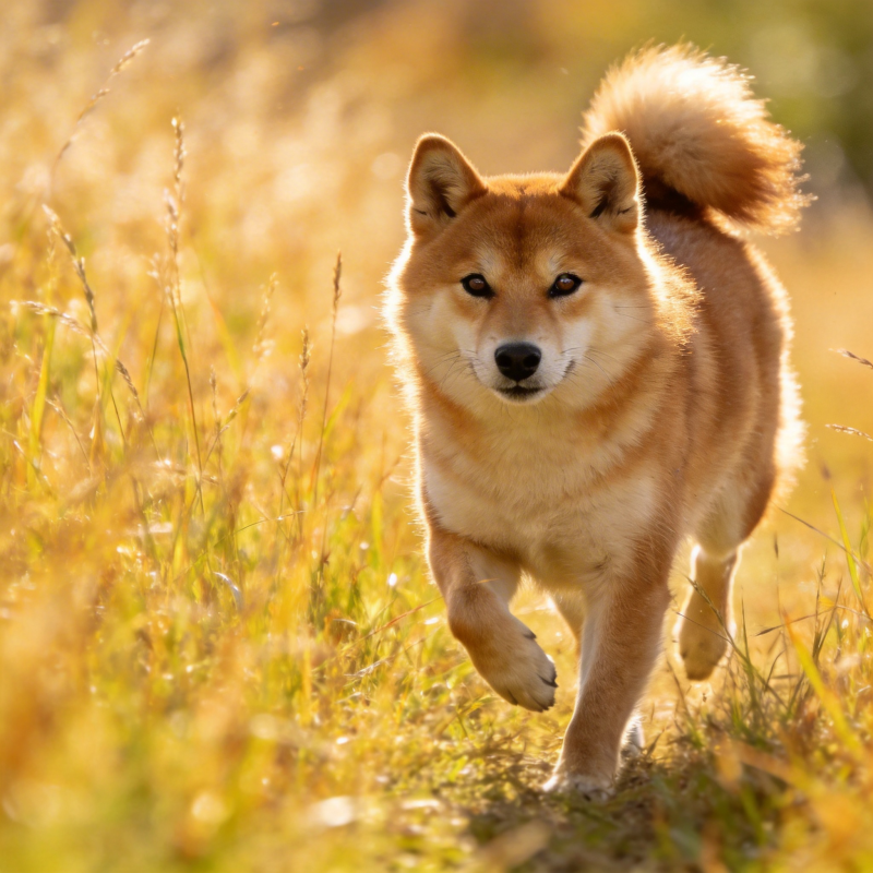 秋日奔跑的柴犬图片